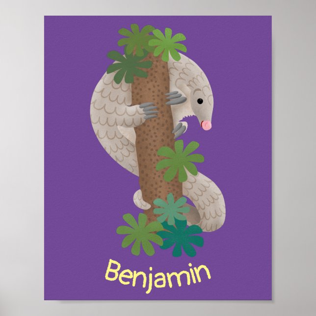 Póster Ilustracion de hormigón de pangolin feliz (Frente)
