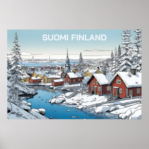 Póster Ilustracion de invierno de Finlandia
