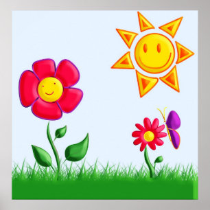 Póster Ilustracion de jardín soleado