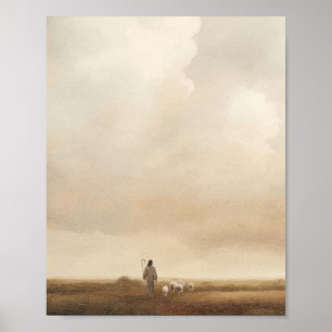 Póster Ilustración de Jesús caminando con el cordero