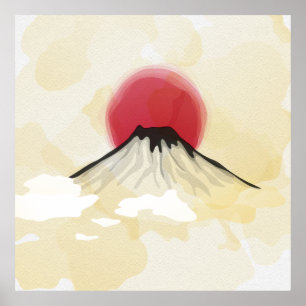 Póster Ilustracion de la acuarela del monte Fuji