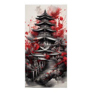 Póster Ilustracion De La Arquitectura Tradicional Japones