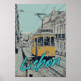 Póster Ilustracion de la calle de tranvía de Lisboa Poste