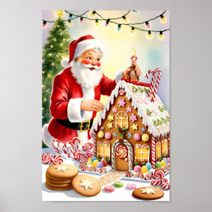 Póster Ilustracion de la casa de Gingerbread de Santa