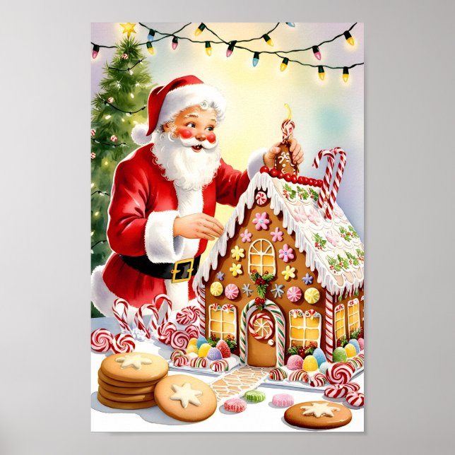 Póster Ilustracion de la casa de Gingerbread de Santa (Frente)