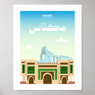 Póster Ilustración de la ciudad de Meknes Marruecos