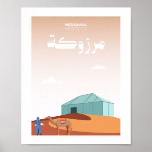 Póster Ilustración de la ciudad de Merzouga Marruecos