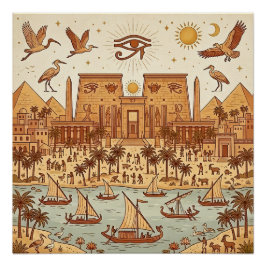 Póster Ilustración de la ciudad del antiguo Egipto Boho-T