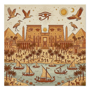 Póster Ilustración de la ciudad del antiguo Egipto Boho-T