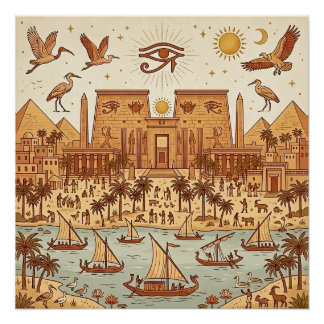 Póster Ilustración de la ciudad del antiguo Egipto Boho-T