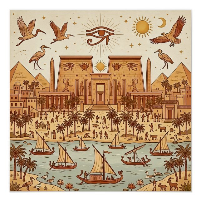 Póster Ilustración de la ciudad del antiguo Egipto Boho-T (Anverso)