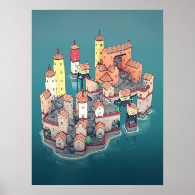 Póster Ilustracion de la ciudad medieval de Fantasy Forst (Frente)