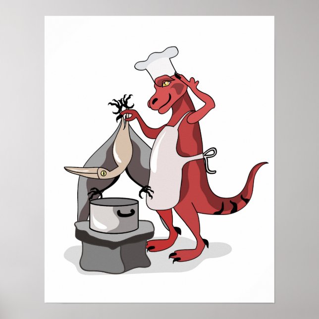 Póster Ilustracion De La Cocina De Un Chef Rex Tirrannosa (Frente)