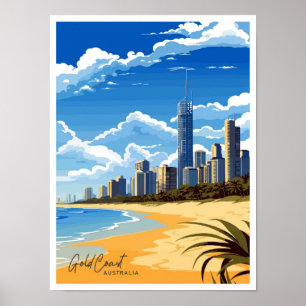 Póster Ilustracion de la Costa del Oro Australia Viaje de