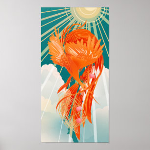 Póster Ilustración de la jaula de oro del pájaro de fuego