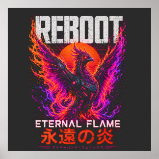 Póster Ilustración de la llama eterna – Fénix de fuego de