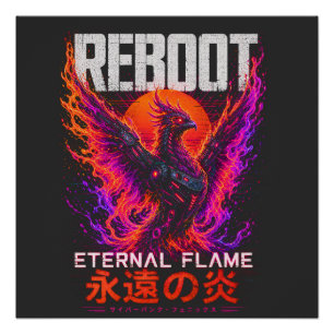 Póster Ilustración de la llama eterna – Fénix de fuego de