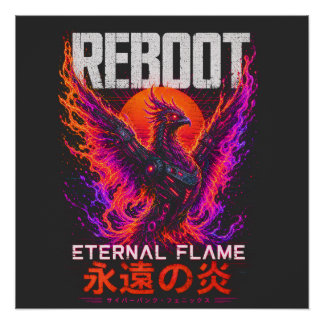 Póster Ilustración de la llama eterna – Fénix de fuego de
