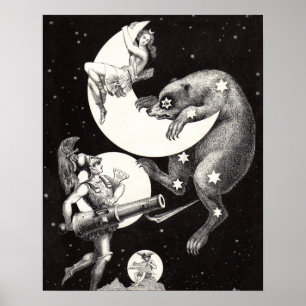 Póster Ilustración de la luna celestial del universo noct
