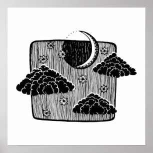 Póster Ilustracion de la mano de las nubes de media luna