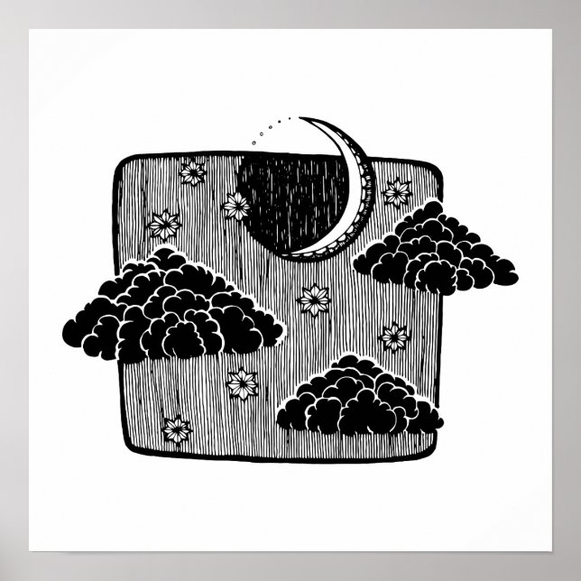 Póster Ilustracion de la mano de las nubes de media luna  (Frente)