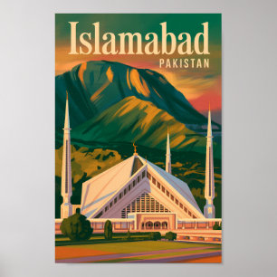 Póster Ilustración de la Mezquita Faisal de Islamabad Pak