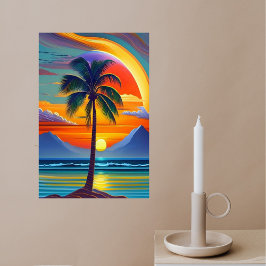 Póster Ilustracion de la palma de sol Naranja costera