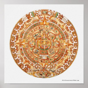 Póster Ilustracion de la piedra azteca del sol
