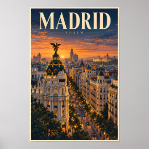 Póster Ilustración de la puesta de sol en Madrid España A