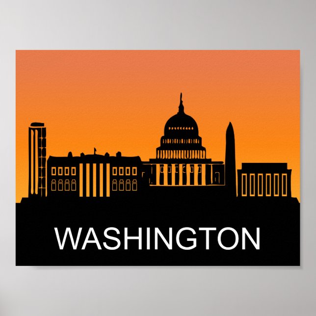 Póster Ilustración de la silueta de Washington, atardecer (Frente)