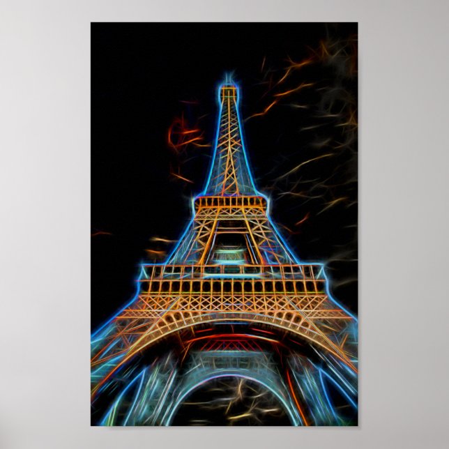 Póster Ilustracion de la Torre Eiffel - París, Francia (Frente)