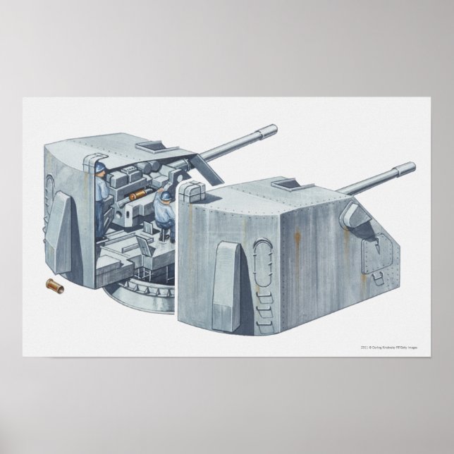 Póster Ilustracion de la torreta de un acorazado de la Se (Frente)