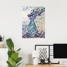 Póster Ilustracion De La Vasa Floral Texturada Clásica