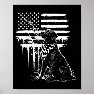 Póster Ilustración de Labrador Negro con Bandera American