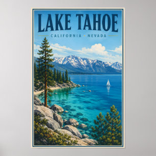 Póster Ilustración de Lake Tahoe California Nevada Viaje