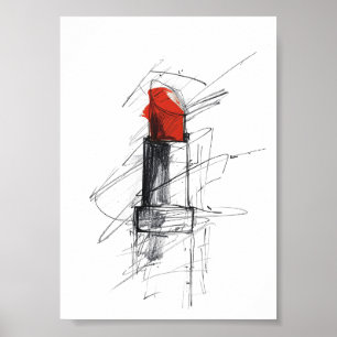 Póster Ilustracion de lápiz labial rojo - maquillaje Mini
