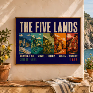 Póster Ilustración de las Cinco Tierras Cinque Terre Ital