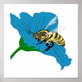Póster Ilustracion de las flores azules de abejas