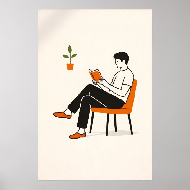 Póster Ilustración de lector minimalista, libro moderno (Frente)