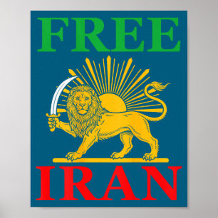 Póster Ilustración de León con Bandera Iraní de Irán en l