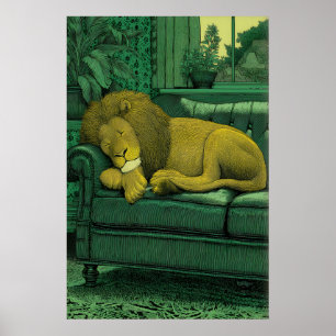 Póster Ilustración de león impresa en un entorno interior