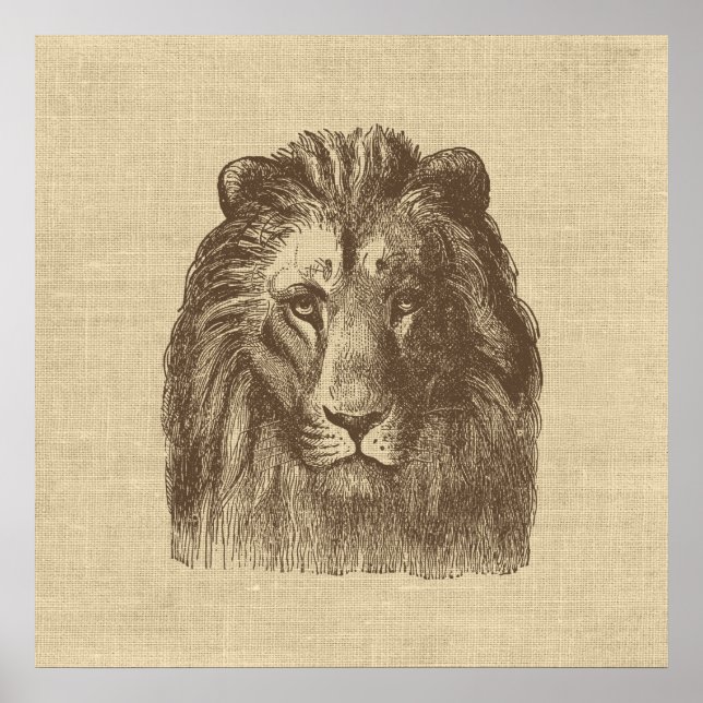 Póster Ilustracion de león vintage en Burlap (Frente)