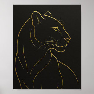 Póster Ilustración de leona con línea elegante en dorado