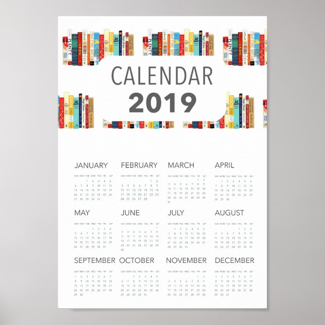 Póster ilustración de libros lindos calendario literario  (Frente)