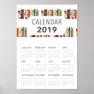 Póster ilustración de libros lindos calendario literario 