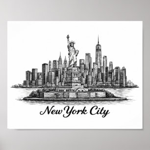 Póster Ilustración de línea del horizonte de la ciudad de