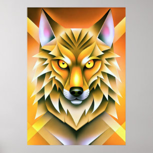 Póster Ilustracion de lobo geométrico en colores vibrante