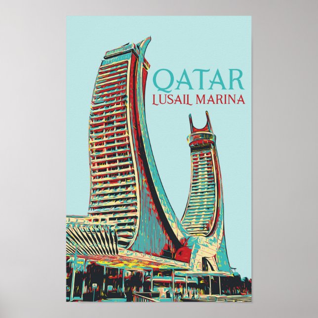 Póster Ilustracion de los edificios de Lusail Marina en Q (Frente)