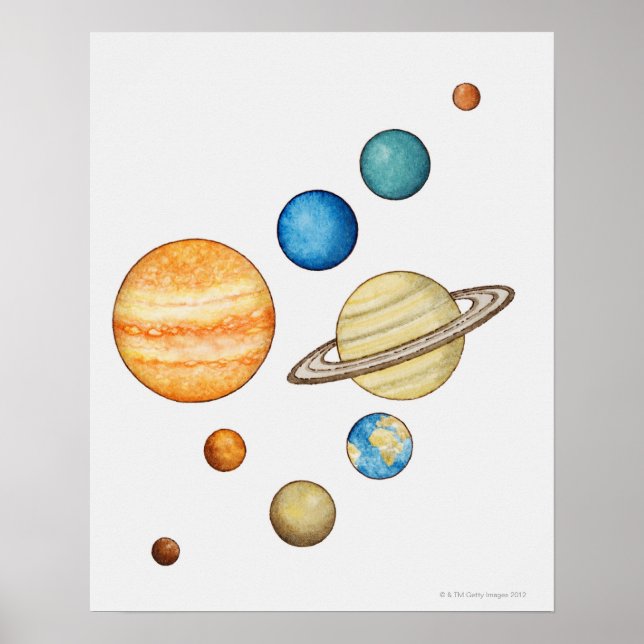 Póster Ilustracion de los planetas del sistema solar (Frente)