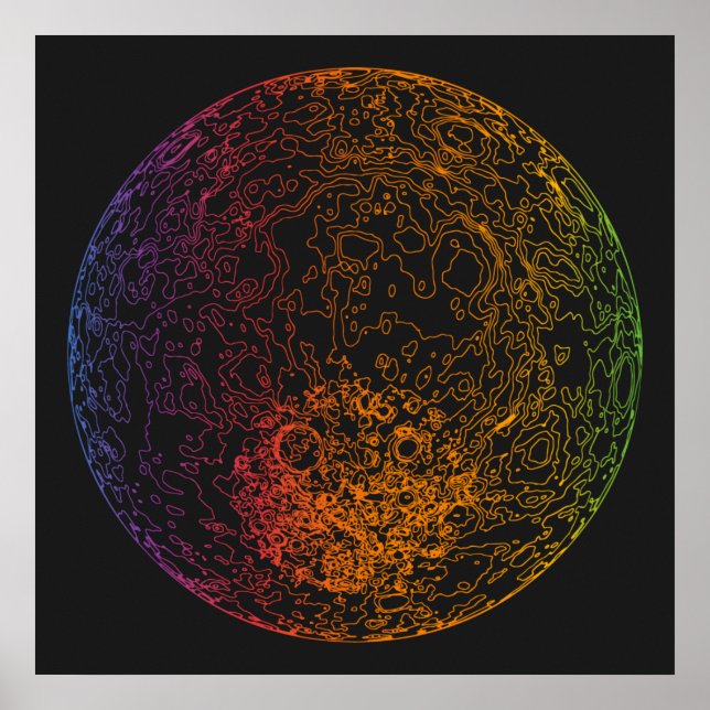 Póster Ilustracion de luna técnica arcoiris 24x24 (Frente)